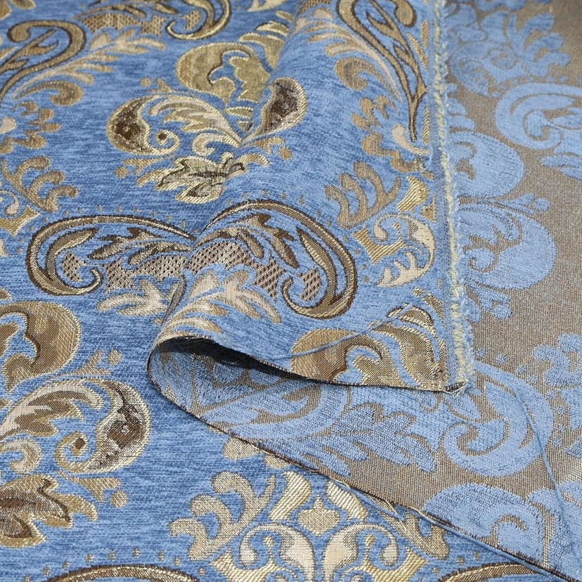 TinaKim Floral Upholstery Fabric, Jacquard Damask Chenille, for Recover Furniture Chairs Couch Material (Blue, 2 Yard)