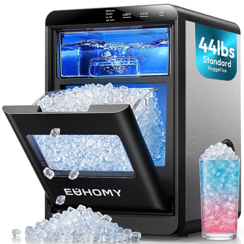 EUHOMY Nugget Ice Maker Countertop, 44Lbs/24H Sonic Ice Maker Machine, Self-Cleaning Pellet Ice Makers with Ice Scoop&Basket, Countertop Pebble Ice Maker for Home/Kitchen/Office