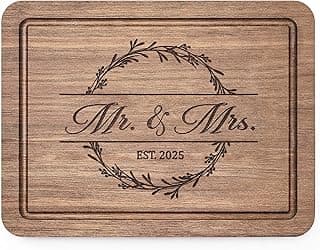 Craftique Wedding Gifts for Couples 2025, Bridal Shower Gifts- Walnut Wood Cutting Board Engraved with Mr. and Mrs. EST. 2025- Mr and Mrs/Wedding/Engagement Gift for Newlyweds Bride and Groom
