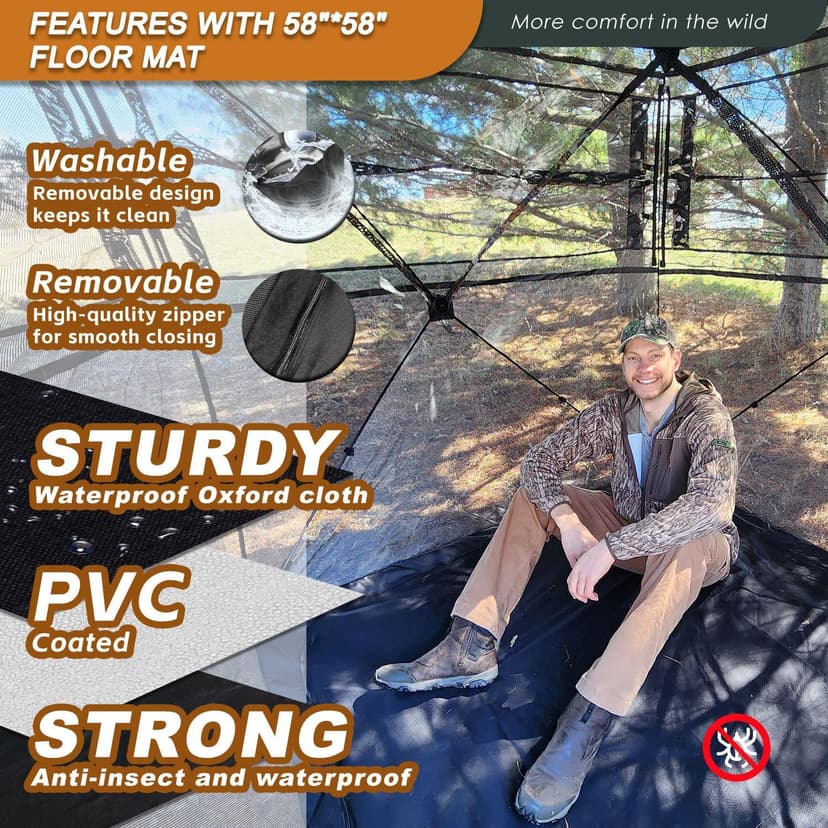 FUNHORUN Hunting Blind with Floor Mat, 360 Degree See Through Ground Blind with Carrying Bag, 2/3/4 Person Pop Up Camouflage Tent Portable Concealed Shelter