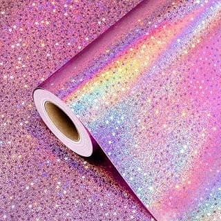 Burymento Pink Wrapping Paper Roll, Metallic Holographic Star Gift Wrap for Birthday, Valentines, Mothers day, Graduation, Wedding, Fathers day, Baby Shower, Christmas (17 IN x 32.8 FT) B0D9NFKFFC