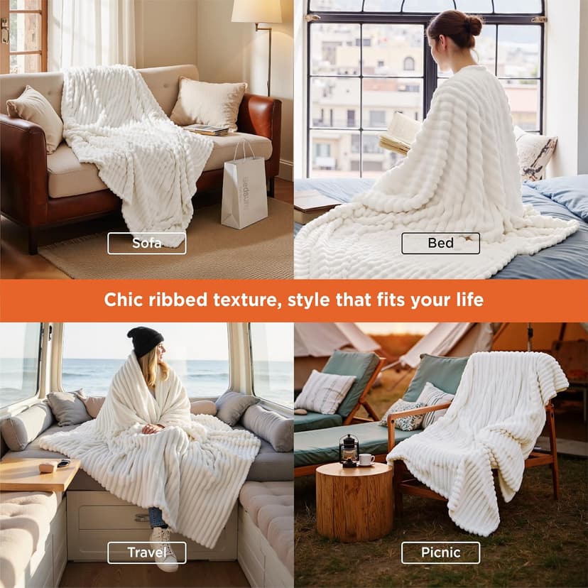 Bedsure GentleSoft White Throw Blanket for Couch - Cozy Blanket for Women, Cute Fleece Throws for Girls, Teacher Gifts Birthday Gifts for Women Men Mom, Room Home Dorm Decor, Off White, 50x60 Inches