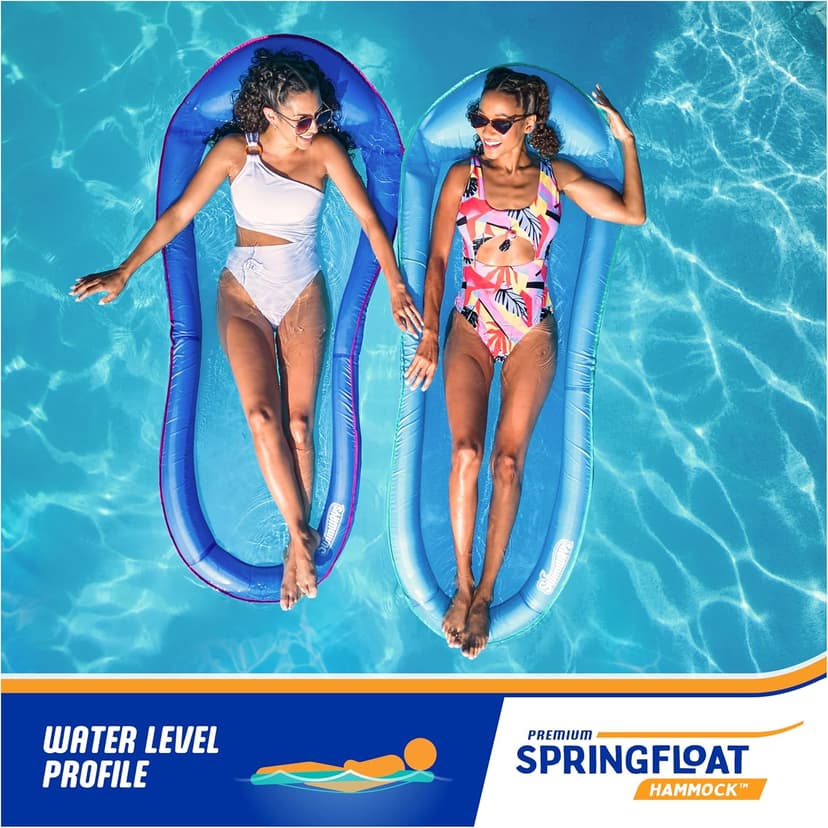 SwimWays Spring Float Premium Hammock Pool Lounger, Inflatable Pool Floats Adult with Fast Inflation for Ages 15 & Up, Sky Blue
