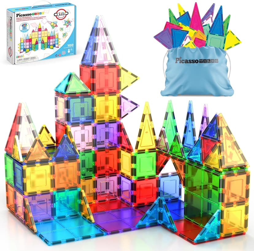 No-limit scalable builds, hands-on magnet polarity fun, family group play, quick assemble & store, shape & color recognition PicassoTiles 100 Piece Magnetic Tiles, Clear 3D Building Blocks for Kids 3+ B00AU56C5W
