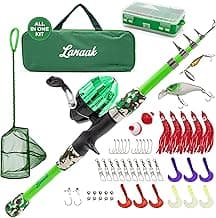 Lanaak Kids Fishing Pole, Kids Portable Telescopic Fishing Rod Set, Tackle Box and Fishing Net Combo Kit, Kids Fishing Gear for Boys and Girls Age 5-10 and Youth
