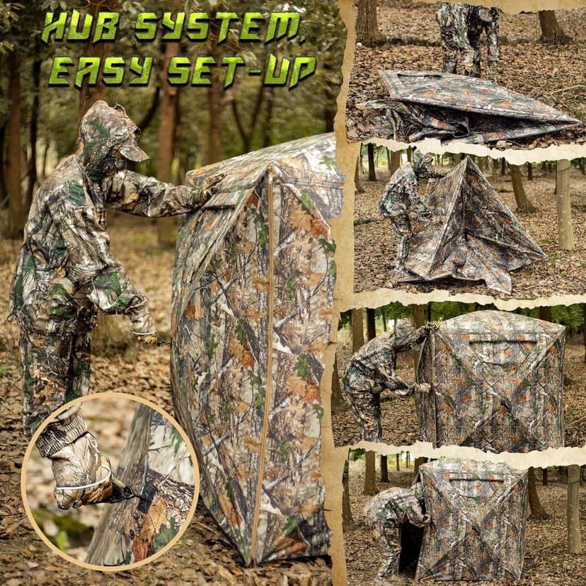 Lenotos Hunting Blind, 2 Person Pop Up Blinds 360 Degree See Through, Portable Durable Hunting Ground Blinds for Deer & Turkey Hunting