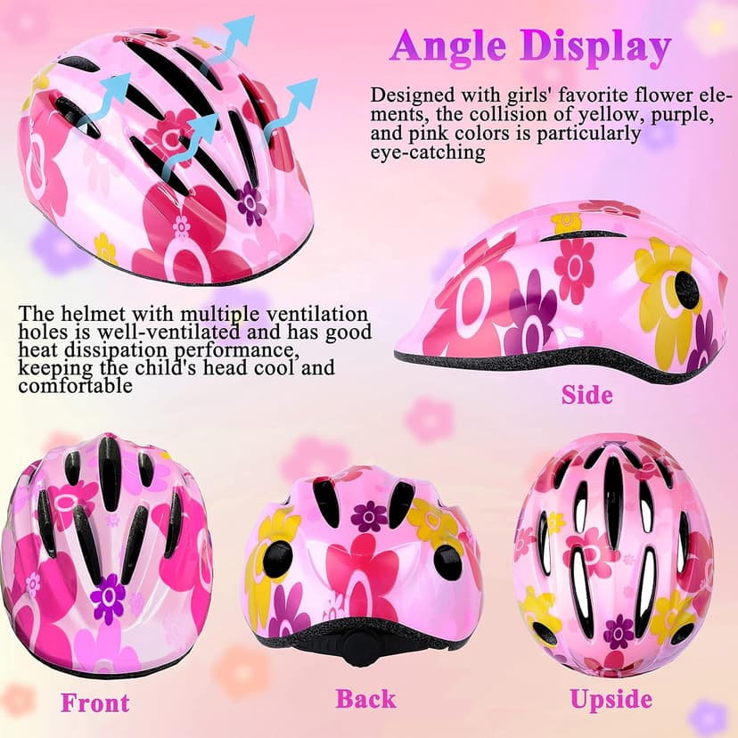 Lamsion Kids Helmet Adjustable with Sports Protective Gear Set Knee Elbow Wrist Pads for Toddler Ages 3 to 8 Years Old Boys Girls Cycling Skating Scooter Helmet