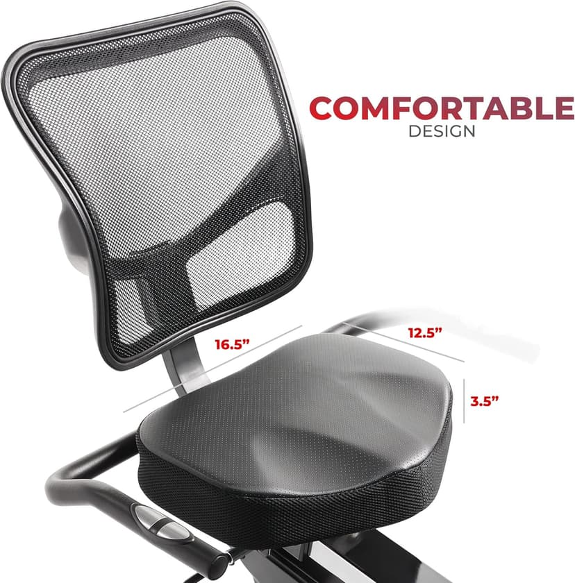 Sunny Health & Fitness Smart Recumbent Bike with Pulse Sensors, Home Cycling Workout Machine w/Cushion Seat & Mesh-Backrest, Free SunnyFit App Connection, Optional Programmable & Electro-Magnetic