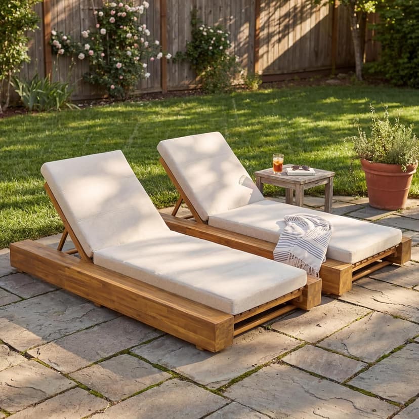 Christopher Knight Home Tory Acacia Wood Chaise Lounge Chair Outdoor Set of 2, Poolside Sun Lounger Recliner, Patio Outdoor Chaise Lounge with Cushions, Adjustable Backrest Lounge Sofa, Beige+Teak