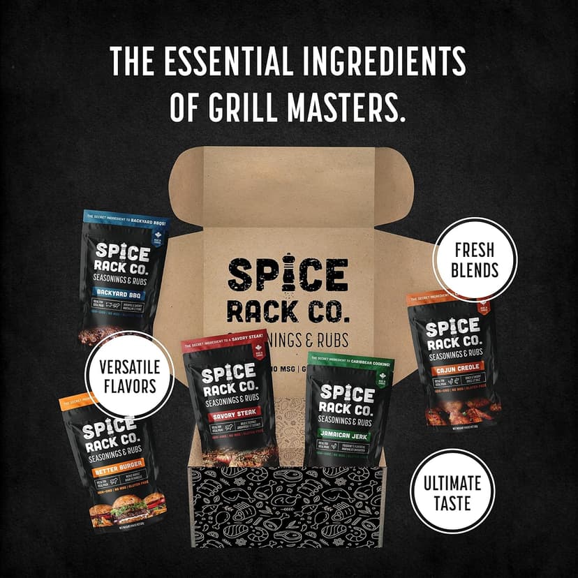 Spice Rack Co. BBQ Seasonings And Rubs - Smoking & Grilling Spices and Seasonings Sets, Grilling Accessories & Smoker Accessories, Birthday Gifts For Him, Mens Birthday Gifts For Men (5 Pack)