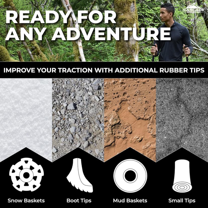 Cascade Mountain Tech Trekking Poles - Carbon Fiber Walking or Hiking Sticks with Quick Adjustable Locks