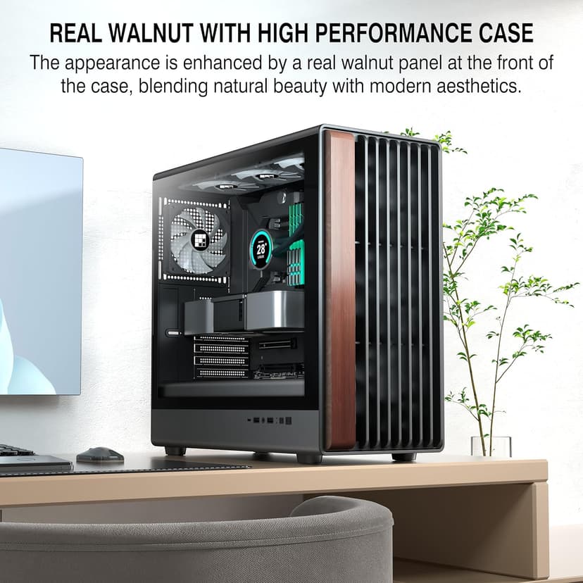 FOIFKIN M2 PC Case -Genuine Walnut Wood Front Panel Pre-Installed 7 PWM ARGB Fan (3x140mm+4x120mm), 360MM RAD Support, ATX Mid-Tower Gaming PC Case, with Type-C,FOIFKIN (Black, M2)