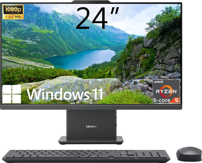 Lenovo IdeaCentre All-in-One Desktop Computer, 24" FHD Display, 6-core AMD Ryzen 5 7535HS, 32GB DDR5, 1TB SSD, Wi-Fi 6, HDMI in&Out, Wireless KB&Mouse, Windows 11 Home