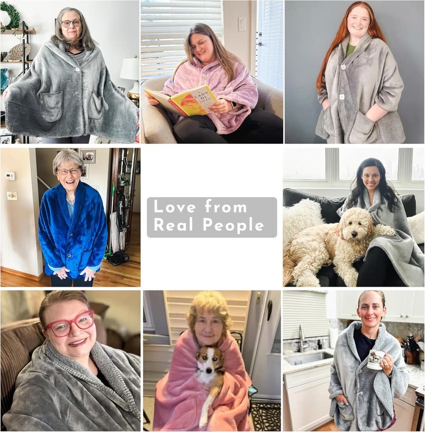 Premium Double Layer Poncho Blanket -No Sleeves Easy On Easy Off- Drape and Go Shawl Gift for Women Who Have Everything - Gifts for Grandma and Mom (Silver Grey)