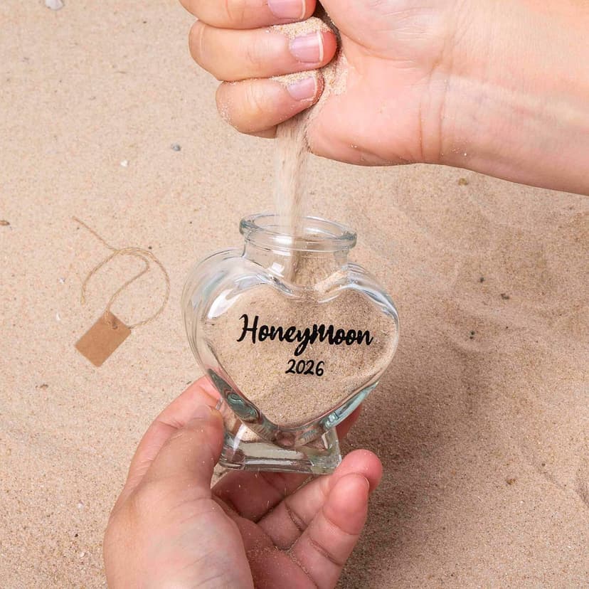 Honeymoon Sand Keepsake Jar 2026，Bridal Shower, Wedding, Engagement, Honeymoon, Travel Gift for Couples, Newlywed, Fiance(Gift Box Includes) - 40ml Heart Shape Glass
