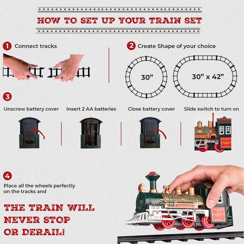 Electric Train Set for Kids Ages 4-8 | Train Set for Kids Ages 4-8 | Battery Powered Trains Sets with Lights & Sounds, Steam Locomotive Engine, Horses & Tracks - Classic Railway Toy Gift