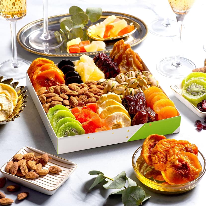 in White Gold Box Food Arrangement, Healthy Snack Care Package, Kosher NUT CRAVINGS - Dried Fruit & Mixed Nuts Gift Basket (12 Assortments) B07K8RCCB9