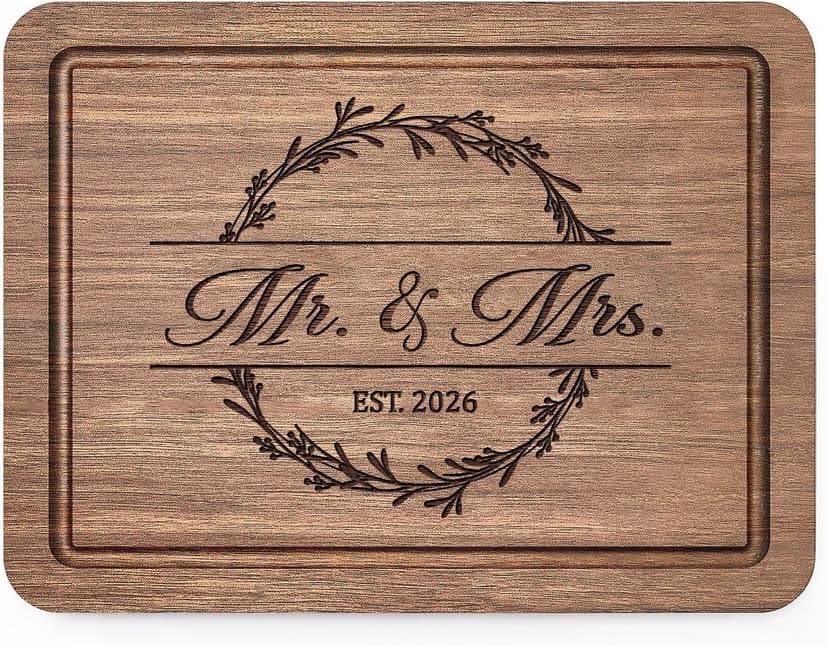 Engraved with "Mr. and Mrs. EST. 2026"- Mr and Mrs/Wedding/Engagement Gift for Newlyweds Bride and Groom, 11" L x 8.5" W Craftique Wedding Gifts for Couples 2026, Bridal Shower Gifts-Cutting Board B0FQ579CB9