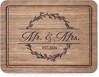 Engraved with "Mr. and Mrs. EST. 2026"- Mr and Mrs/Wedding/Engagement Gift for Newlyweds Bride and Groom, 11" L x 8.5" W Craftique Wedding Gifts for Couples 2026, Bridal Shower Gifts-Cutting Board B0FQ579CB9