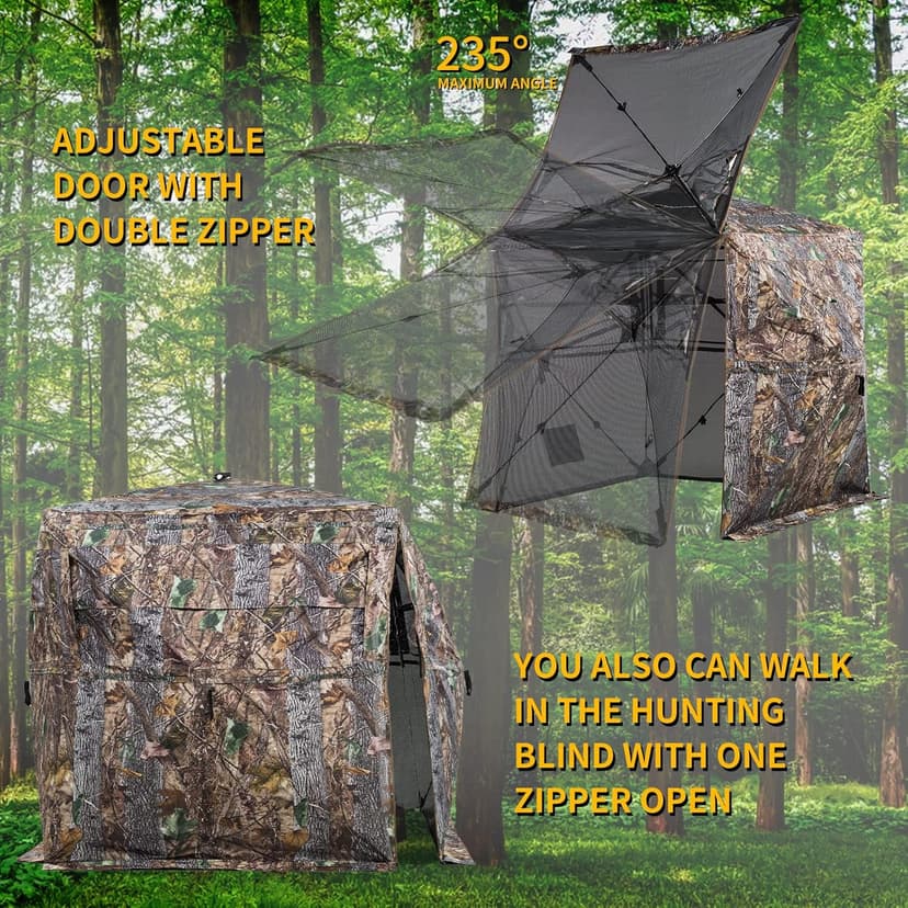 FUNHORUN Hunting Blind 270/360 Degree See Through Ground Blind with Carrying Bag, 2/3/4 Person Pop Up Camouflage Tent Portable Concealed Shelter