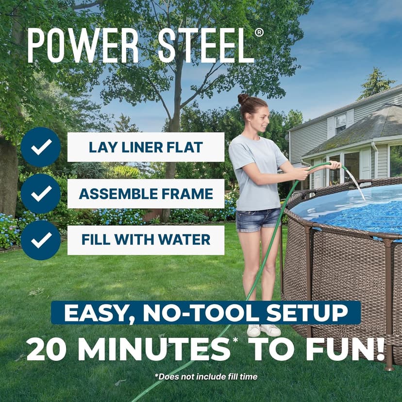 Bestway Power Steel 14’ x 42” Round Above Ground Outdoor Backyard Swimming Pool Set with 1,000 GPH Filter Pump, Ladder, and Pool Cover