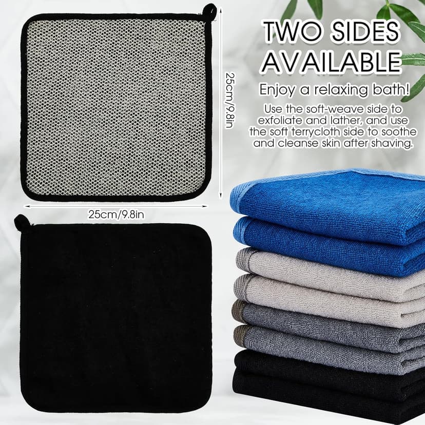 Juexica 8 Pcs Exfoliating Washcloth Men Wash Face Cloth Rustic Dual Sided Bath Washcloth 9.8 x 9.8'' Facial Scrubber Men Exfoliating Shower Towel for Body and Face (Mesh Pattern,Dark Color Series)