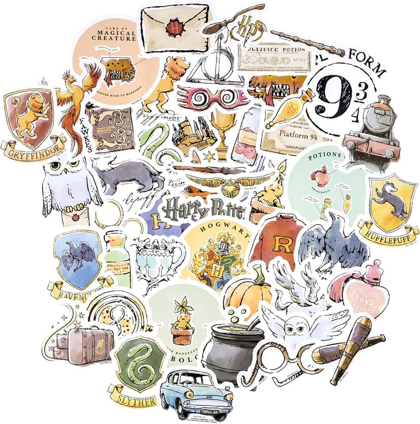 Set of Unique Sticker Decals, 5 Holograms, Waterproof, UV & Scratch Resistant, Great for Gadgets, Officially Licensed 60-Pack Conquest Harry Potter Watercolor Vinyl Stickers B08GNBGSD2
