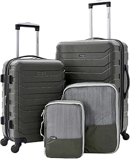 Wrangler 4 Piece Miami Luggage and Packing Cubes Set, Olive Green