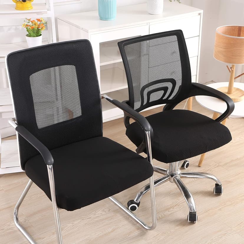 Smiry Stretch Jacquard Office Computer Chair Seat Covers, Removable Washable Anti-dust Desk Chair Seat Cushion Protectors - Black