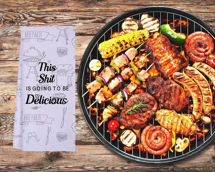 LXOMILL Funny Kitchen Towels for Men, Women, BBQ Grilling Cooking Dish Towels, Funny Birthday Gifts for Husband, Dad, Boyfriend, Friend, Hilarious Gag Gift for Chefs