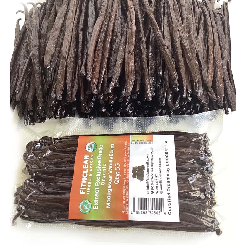 55 Organic Madagascar Vanilla Extract Exclusive Grade B Beans| 4" - 5" by FITNCLEAN VANILLA| Certified USDA Organic. Bulk Dry Whole Bourbon NON-GMO Pods B0DBZBR2MW