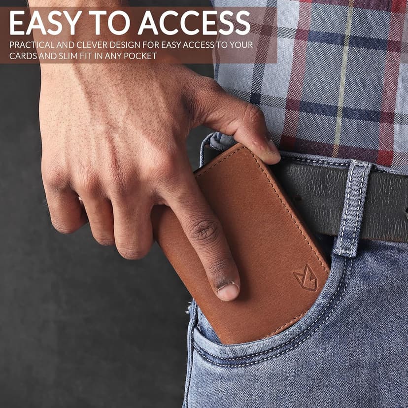 FOXHACKLE Leather Credit Card Holder For Men and Women,Small RFID Blocking Bifold Wallet (Hunter Tan)