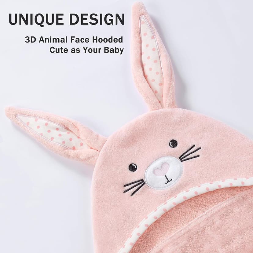 Baby Hooded Towel with Unique Animal Design Ultra Soft Thick Cotton Bath Towel for Newborn (Bunny)
