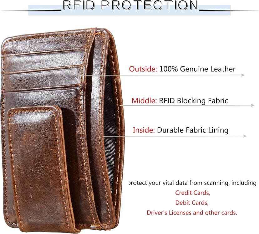 HOPSOOKEN Money Clip RFID Front Pocket Wallet Men Leather Slim Minimalist Wallet