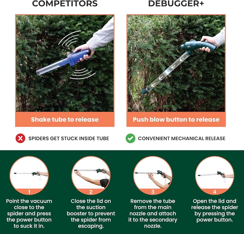 New Rechargeable Spider Catcher Vacuum Strong Suction Blows Insects Back Out Long Handle Humane Insect Bug Spiders Moth Wasp Trap Home Indoors Traps