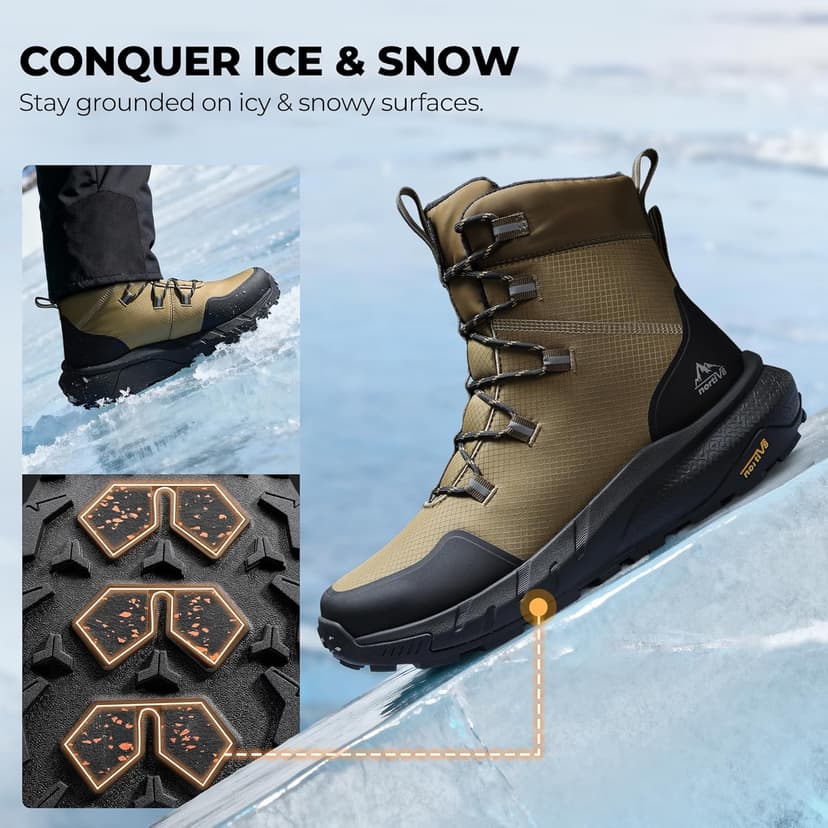 NORTIV 8 Men's Wide Winter Boots Grip on Snow Ice Insulated Waterproof Lightweight Comfortable Hiking Outdoor Boots