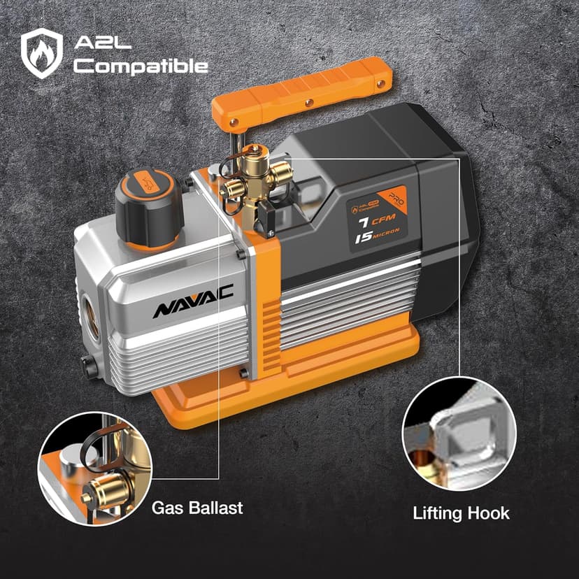 NAVAC Dual-Stage HVAC Vacuum Pump – AC Motor with Forced Oil Circulation, Oil-Mist Filter, 15 Micron Ultimate Vacuum, Pro Series