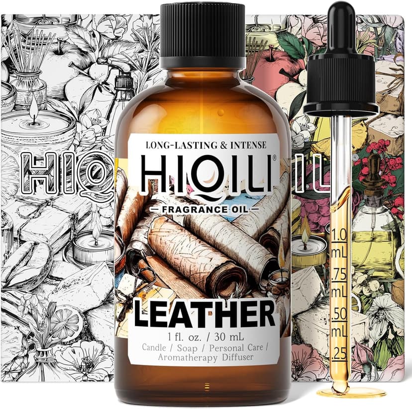 HIQILI Leather Fragrance Oil, Men's Scent, for Car Air Freshener Use, Soap, Candle, and Long-Lasting Perfume Making - 1 Fl Oz