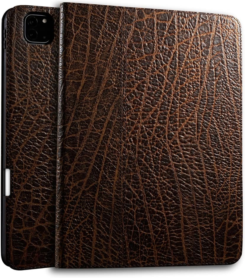 Gexmil Genuine Leather Case for iPad Pro 13 Inch (M5/M4) 2025/2024 with Pencil Holder,Protective Shockproof Smart Premium Leather Folio Cover Adjustable Stand Auto Sleep/Wake Anti-Slip, Buffalo Brown