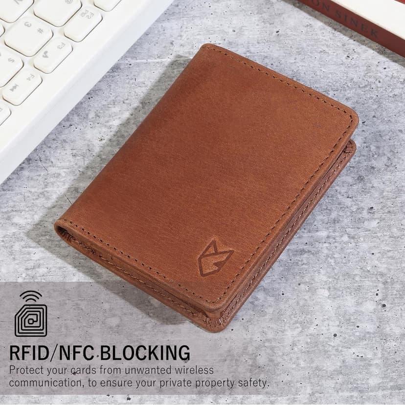 FOXHACKLE Leather Credit Card Holder For Men and Women,Small RFID Blocking Bifold Wallet (Hunter Tan)