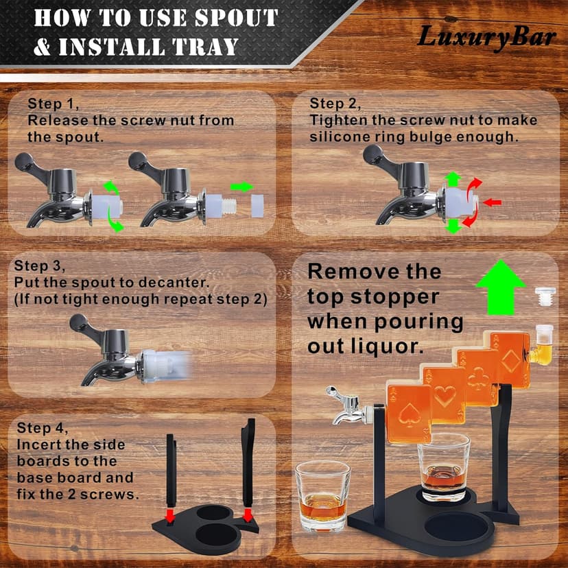 Poker Whiskey Decanter Sets for Men, 27oz Whiskey Decanter Set with Tray, Spout & Stones,Casino Liquor Decanter Dispenser Decanters for Alcohol Tequila Decanter Bourbon Gifts for Men Dad Him Husband