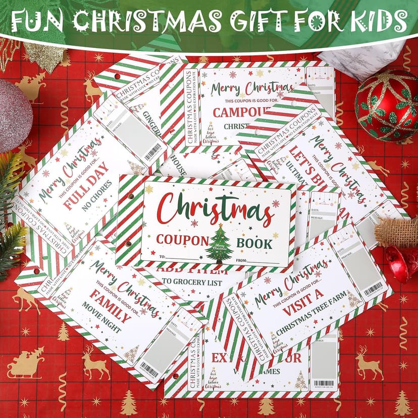 20 Pre-printed Xmas Themed Coupons, 10 Blank Cards, Unique Holiday Activity Rewards Cards, Family Secret Santa Gift Idea DIY Christmas Coupon Book, Fun Holiday Themed Coupons for Family B0DF7L2XBZ