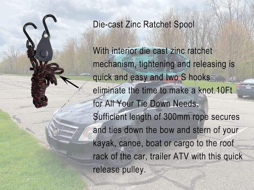 Kayak Roof Rack 2 Pairs Heavy Duty J-Bar Carrier Holder for Canoe, SUV, Cars, Truck, Surf Ski, Tie-Mount on Car Roof Top Crossbar for Trip - Includes 8 Pcs Ratchet, Set of 4