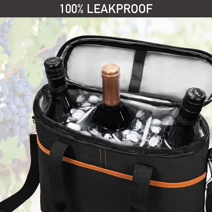 opux 3 Bottle Wine Carrier Tote, Insulated Leakproof Wine Cooler Bag, Wine Travel Bag Tote for Picnic BYOB Beach, Portable Wine Bottle Carrying Case, Gift for Wine Lover Women Men Christmas, Brown