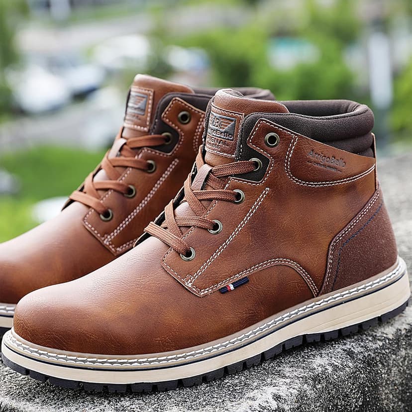 ARRIGO BELLO Mens Winter Boots Snow Casual Booties Warm Fur Mesh Lined Ankle Outdoor Lightweight Non-Slip Trekking Walking Leather Shoes