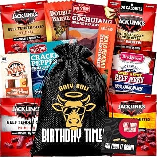 Mens birthday gift ideas: Jerky birthday basket & happy birthday gift card - birthday gifts for men & husband birthday gift Jerky Birthday Gift Basket - Birthday Gifts for Men, Dad Birthday Gift Idea B0HDWSKW5Q