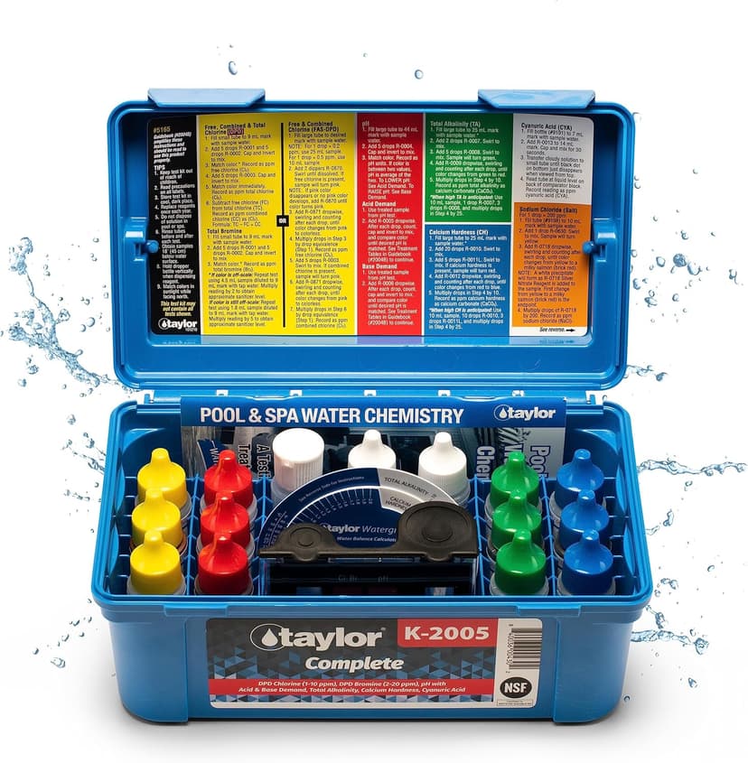 Taylor K2005 High Range Swimming Pool Total and Free Chlorine Bromine Alkalinity Calcium Hardness Base and Acid Demand pH DP Test Kit