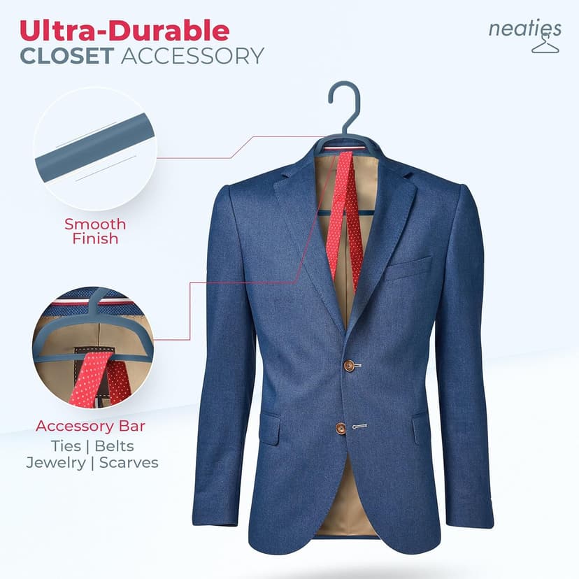 Neaties Large & Wide Heavy Duty Clothes Hangers 12 Pack – Made in USA – Ideal for Plus Size Clothing – 10lb Plastic Hangers with Notches for Oversized Adult Coats & Pants – Blue