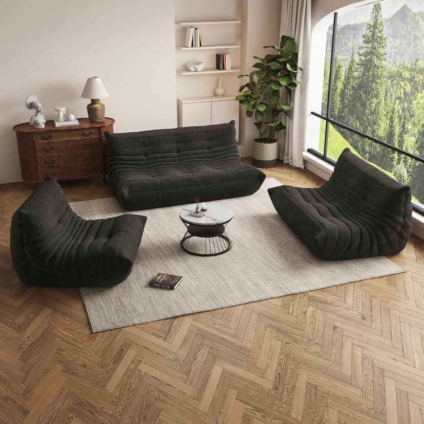 Bean Bag Chair for Adults, Comfy Floor Chair Memory Foam Bean Bag Chair, Cozy Lounge Floor Chair for Gaming, Reading & Relaxation, Small Foam Couch for Living Room, Bedroom(Black,Single)