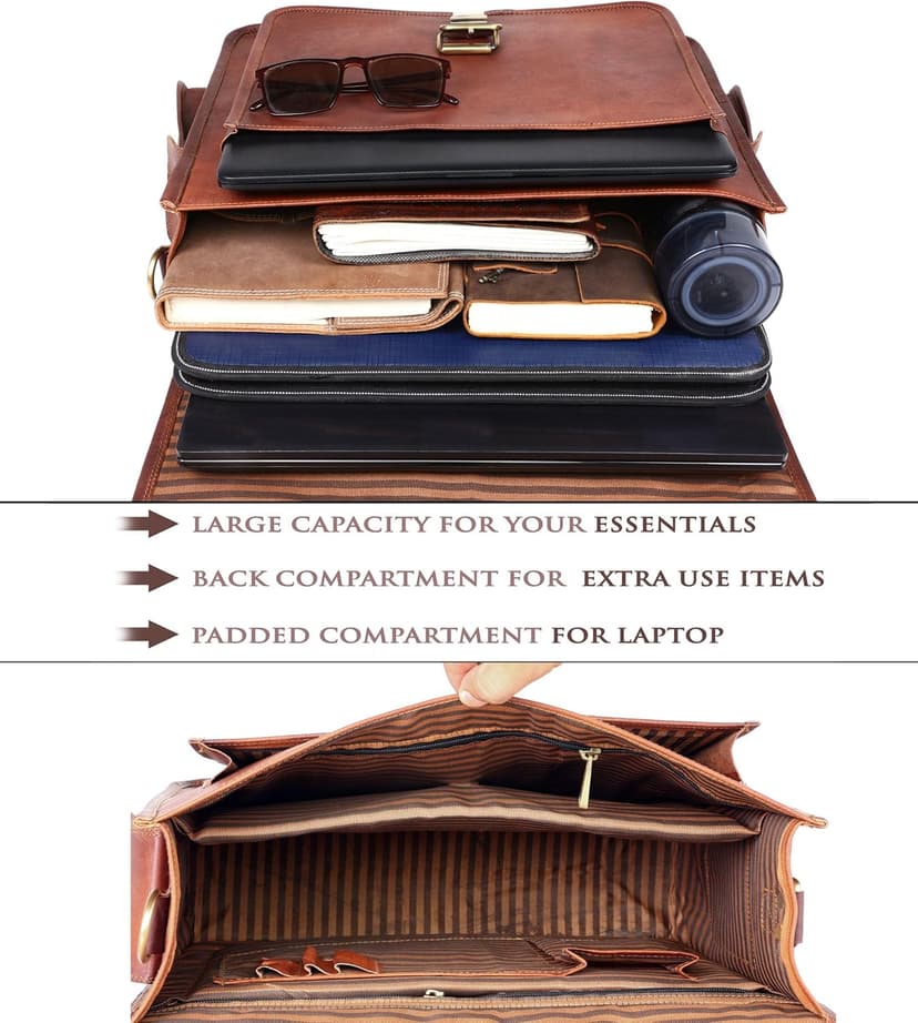 ANUENT Genuine Brown Leather Laptop Messenger Bag for Men and Women | Rugged Leather Satchel | Professional Business Briefcase | Crossbody Computer Bag